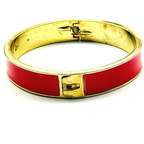 TALBOTS Coral Pink Enamel Clamper Bracelet Gold Tone Classic Career Cosplay LARP - Picture 1 of 8